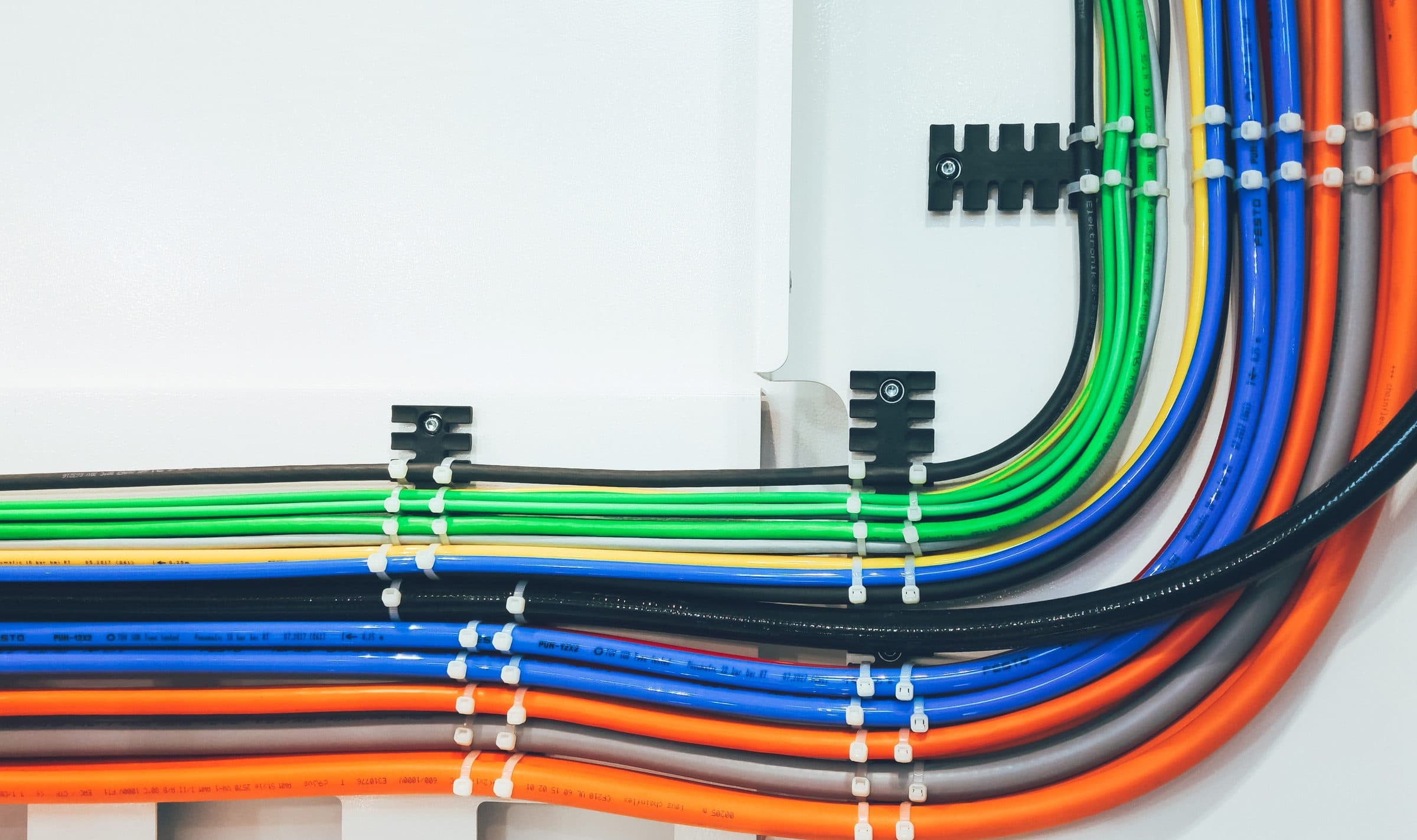 Cables routed and tied in a cabinet